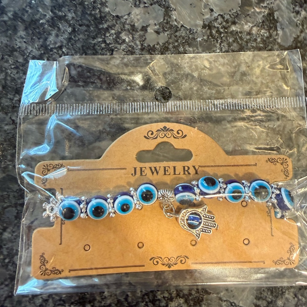 Blue Evil Eye Bracelet with Silver Charm